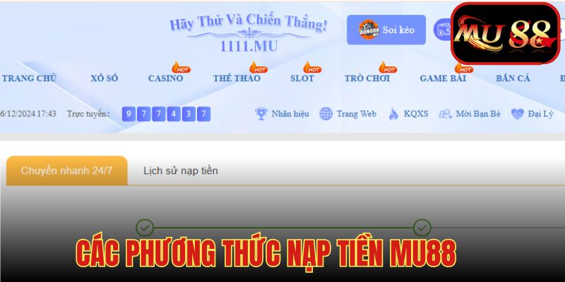 Các phương thức nạp tiền MU88